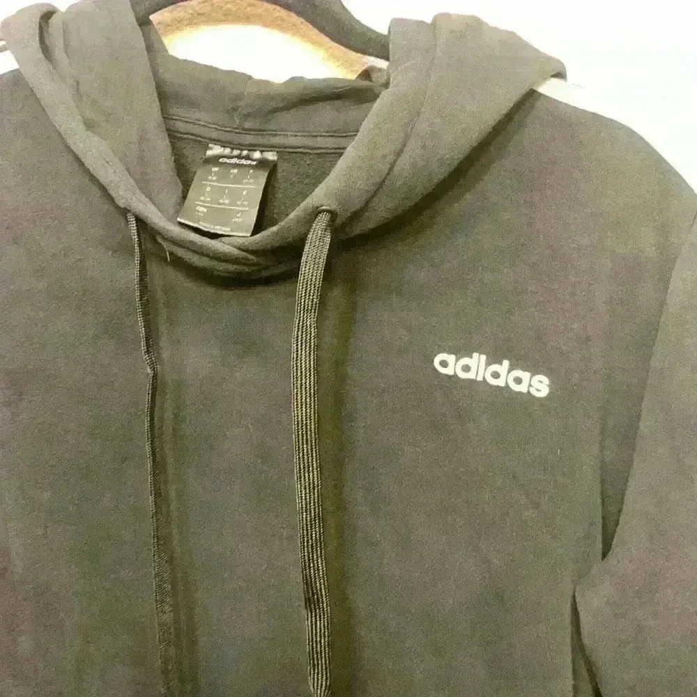 Black Adidas hooded sweatshirt sz L athletic athleisure activewear * faded - Picture 3 of 7